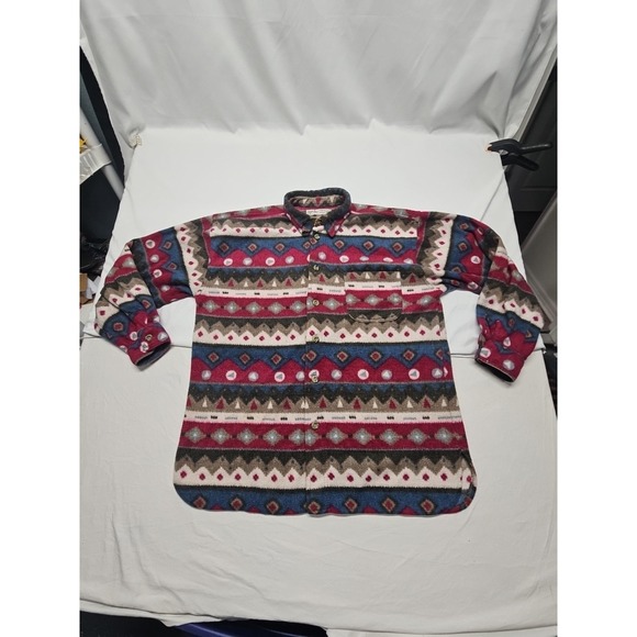 Angelo Litrico Mens Multicolor Vtg Aztec Western Fleece Button Up Shirt Sz L - Picture 2 of 16